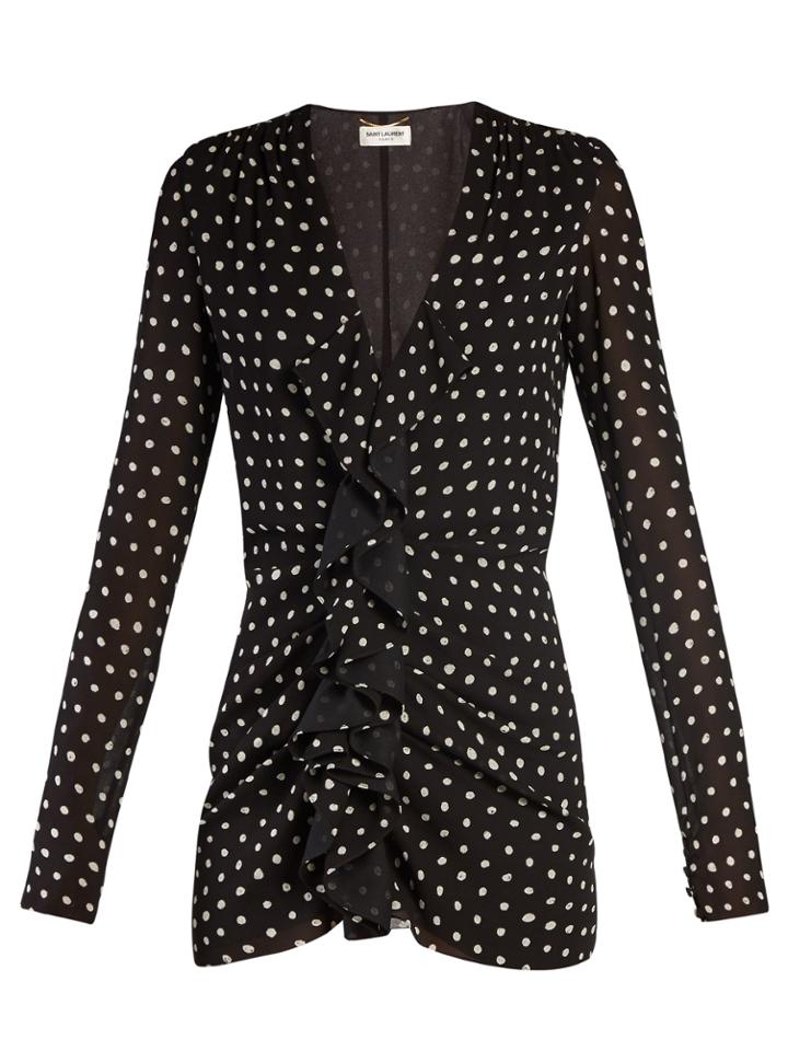 Saint Laurent Polka Dot-print Ruffled Mini Dress