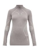Matchesfashion.com Falke - High Neck Half Zip Wool Blend Top - Womens - Grey