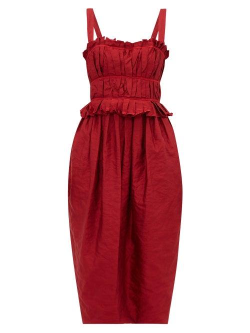 Matchesfashion.com Brock Collection - Palmira Ruched Crinkle Satin Midi Dress - Womens - Burgundy