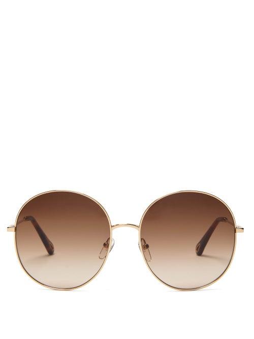 Matchesfashion.com Chlo - Round Metal Sunglasses - Womens - Brown Gold