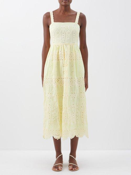 Borgo De Nor - Ninet Broderie-anglaise Cotton Midi Dress - Womens - Multi