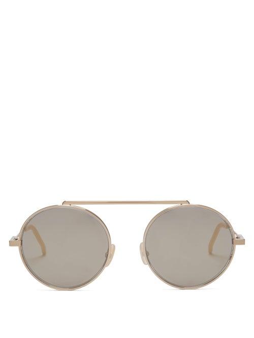 Matchesfashion.com Fendi - Round Aviator Metal Sunglasses - Mens - Gold