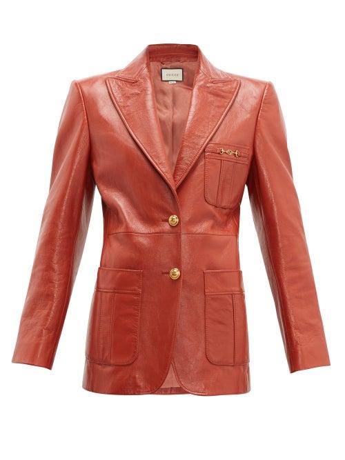 Matchesfashion.com Gucci - Peak Lapel Leather Jacket - Womens - Orange