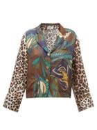 Matchesfashion.com La Prestic Ouiston - Botanical & Leopard Print Silk Twill Blouse - Womens - Brown Multi
