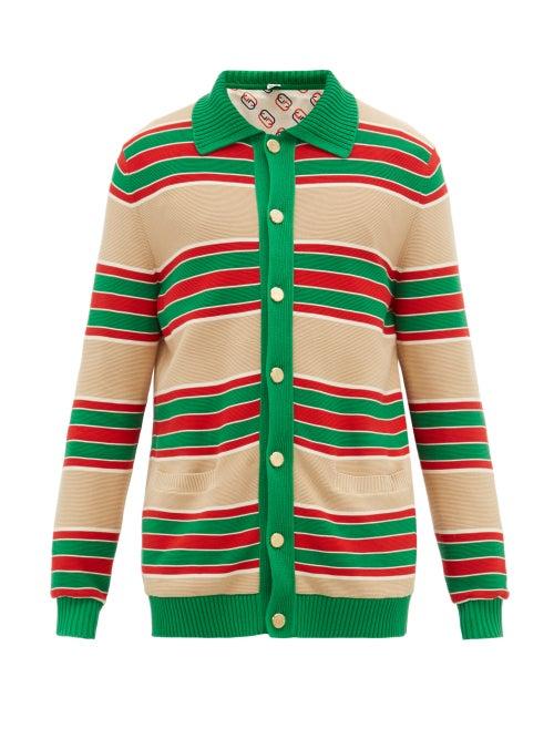 Matchesfashion.com Gucci - Web Striped Cotton Cardigan - Mens - Green Multi