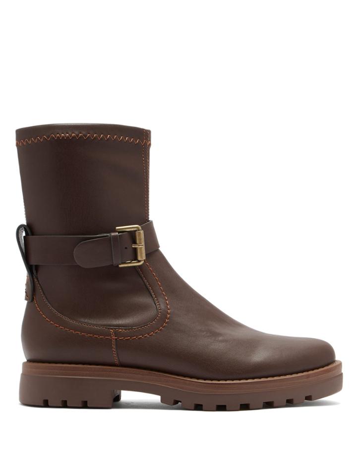 See By Chloé Trek Buckled Leather Ankle Boots
