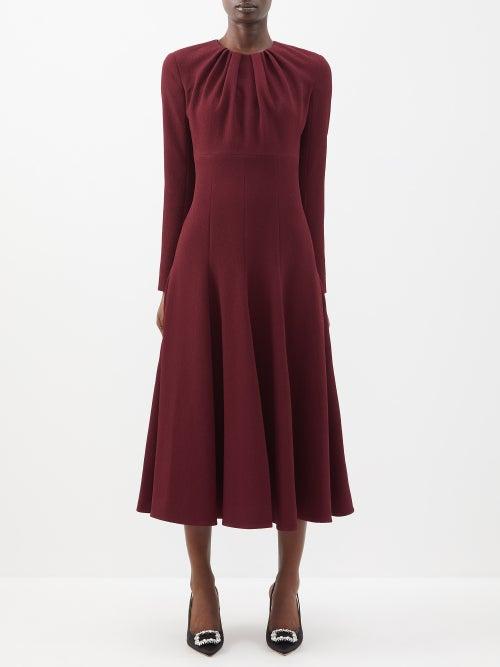 Emilia Wickstead - Belgium Gathered-neck Crepe Midi Dress - Womens - Burgundy