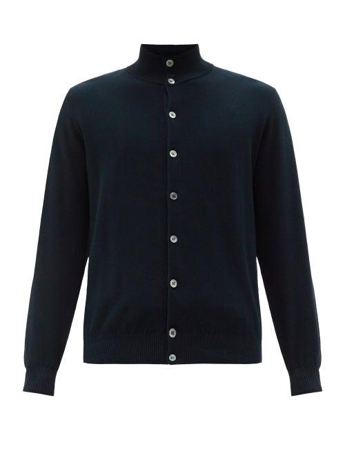 Matchesfashion.com Thom Sweeney - Stand-collar Cotton-piqu Cardigan - Mens - Navy