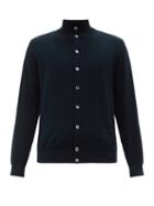 Matchesfashion.com Thom Sweeney - Stand-collar Cotton-piqu Cardigan - Mens - Navy