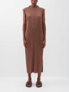 Pleats Please Issey Miyake - High-neck Technical-pleated Sleeveless Dress - Womens - Dark Brown