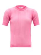 Matchesfashion.com Cecilie Bahnsen - Fabienne High-neck Ribbed Sweater - Womens - Pink