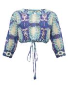 Matchesfashion.com Le Sirenuse, Positano - Emma Abstract Print Cropped Cotton Shirt - Womens - Blue Multi