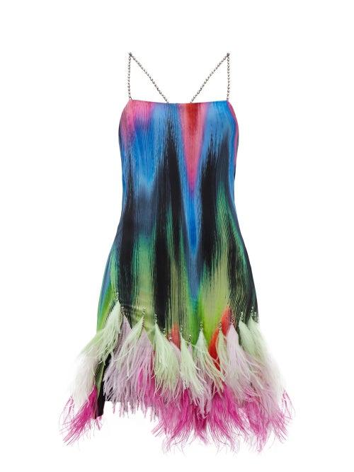 The Attico - Fujiko Feather-trim Jersey Mini Dress - Womens - Multi