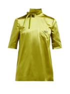 Matchesfashion.com Prada - High Neck Silk Blend Technical Satin Blouse - Womens - Green