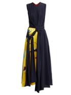 Matchesfashion.com Roksanda - Sorka Knotted Contrast Panel Silk Dress - Womens - Blue Multi