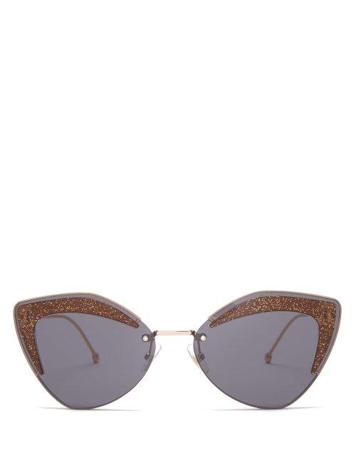 Matchesfashion.com Fendi - Glitter Cat Eye Metal Sunglasses - Womens - Dark Grey