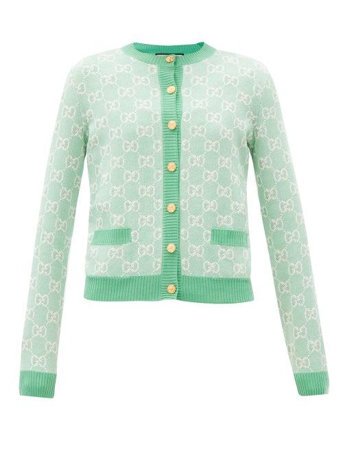 Matchesfashion.com Gucci - Gg-jacquard Wool-blend Cardigan - Womens - Green