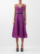 Erdem - Donna Floral-appliqu Silk Midi Dress - Womens - Purple