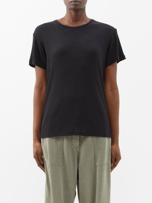 Raey - Organic Cotton-blend Sheer Rib T-shirt - Womens - Black