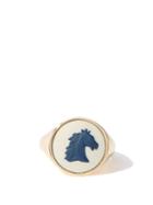 Matchesfashion.com Ferian - Horse Wedgwood Cameo & 9kt Gold Signet Ring - Womens - Blue White