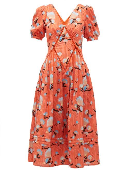 Matchesfashion.com Self-portrait - Floral Print Lace Insert Dress - Womens - Red Multi