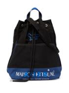 Matchesfashion.com Ader Error X Maison Kitsun - Logo Embroidered Canvas Drawstring Tote Bag - Mens - Black