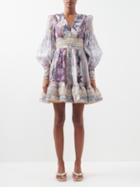 Zimmermann - Celestial Embroidered Linen-blend Dress - Womens - Navy Multi