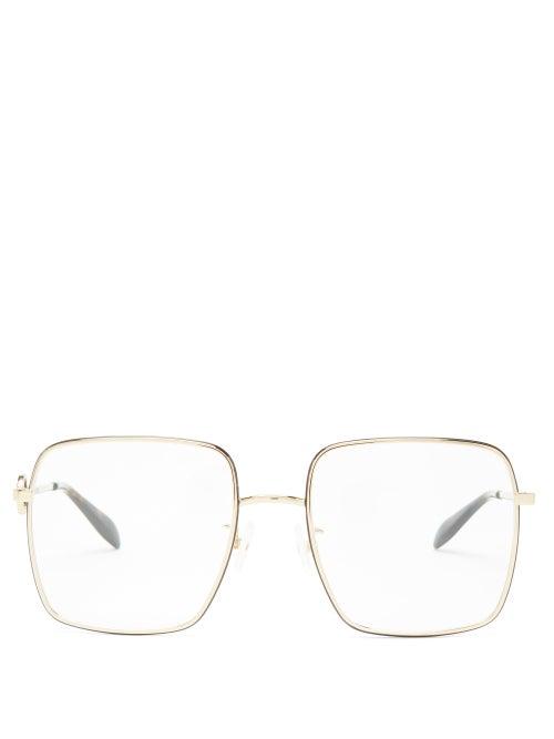 Matchesfashion.com Alexander Mcqueen - Square Metal Glasses - Womens - Gold