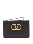 Matchesfashion.com Valentino Garavani - V-ring Grained-leather Pouch - Womens - Black