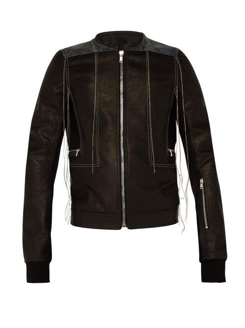 Matchesfashion.com Rick Owens - Rotterness Denim Patch Strand Leather Jacket - Mens - Multi