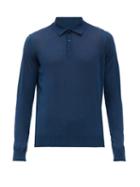 Matchesfashion.com Giorgio Armani - Long Sleeve Knitted Wool Polo Shirt - Mens - Blue