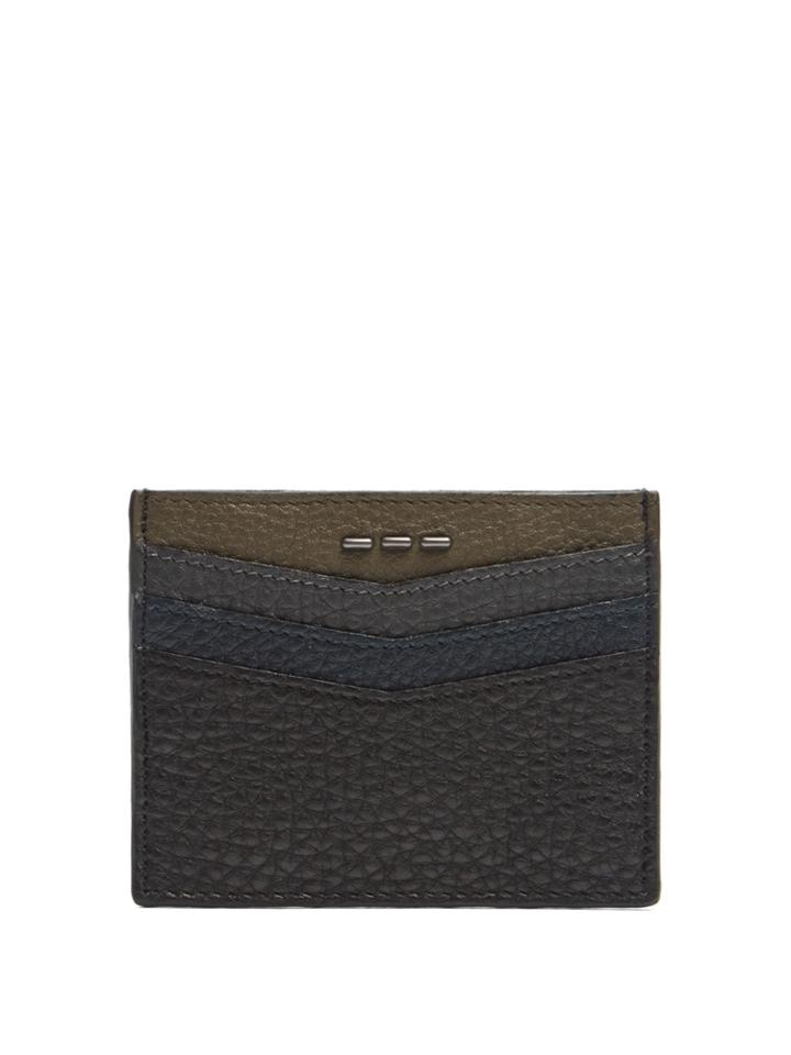 Fendi Stitch-embellished Grained-leather Cardholder