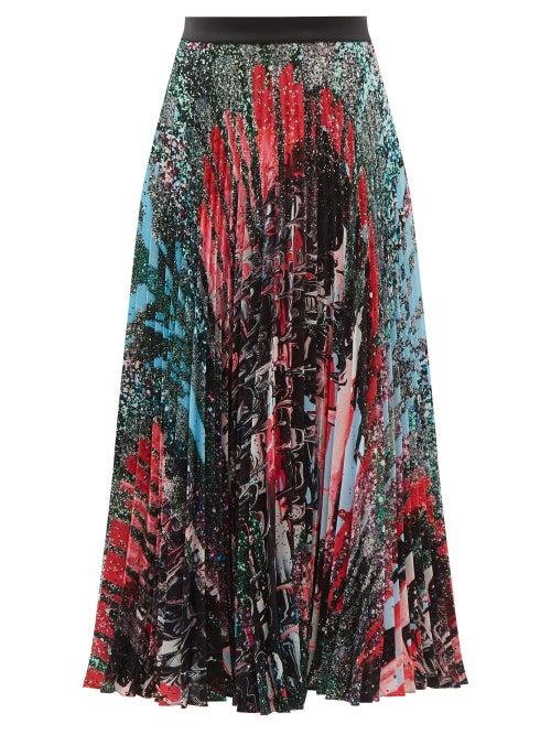 Matchesfashion.com Christopher Kane - Mindscape-print Pleated Crepe Midi Skirt - Womens - Multi