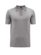 Dunhill - Contrast-tipped Knitted Cotton Polo Shirt - Mens - Grey