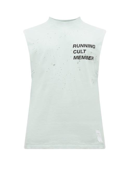 Matchesfashion.com Satisfy - Cult Moth Eaten Cotton Tank Top - Mens - Light Blue