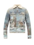 Matchesfashion.com Amiri - Shearling Airbrushed Trucker Jacket - Mens - Blue