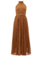Matchesfashion.com Zimmermann - Espionage Sunray Polka Dot Pleated Crepe Dress - Womens - Brown Print