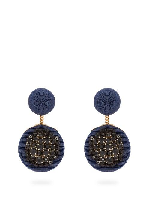 Matchesfashion.com Rebecca De Ravenel - Pomegranate Swarovski Crystal Clip Earrings - Womens - Navy