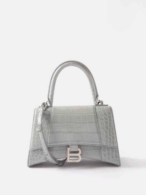 Balenciaga - Hourglass S Crocodile-effect Leather Bag - Womens - Grey