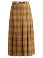 Matchesfashion.com Gucci - Checked Pleated Wool Midi Skirt - Womens - Brown Multi