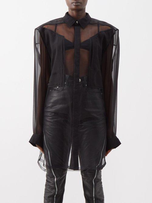 Rick Owens - Fogpocket Panelled Sheer-tulle Oversized Shirt - Womens - Black