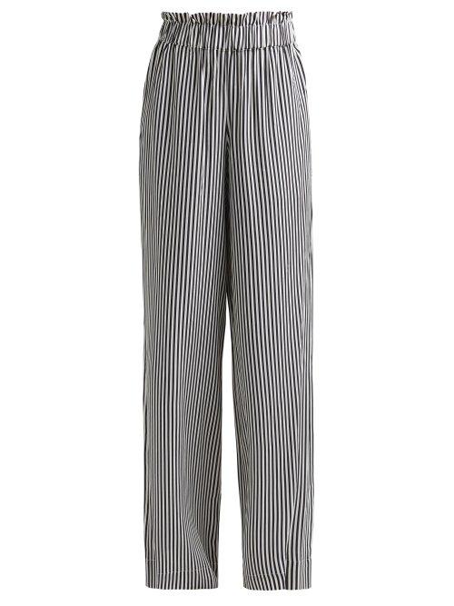 Matchesfashion.com Asceno - Striped Paperbag Waist Silk Trousers - Womens - Black Stripe