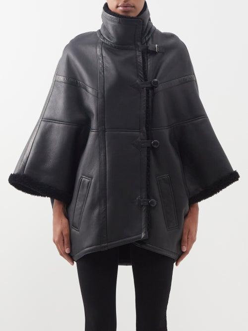 Saint Laurent - Wide-sleeve Shearling Coat - Womens - Black