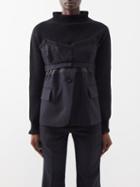 Sacai - Roll-neck Ribbed And Pinstriped Wool Sweater - Womens - Black Navy