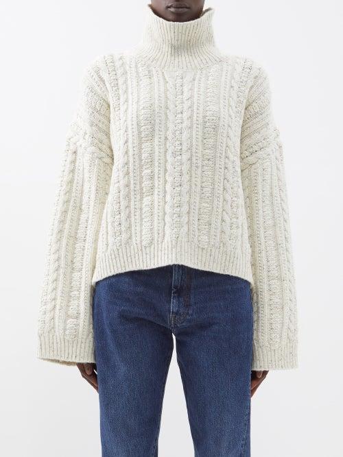 Toteme - Cable-knit Wool-blend Sweater - Womens - Cream