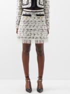 Giambattista Valli - Frayed-hem Cotton-blend Boucl Mini Skirt - Womens - White Black