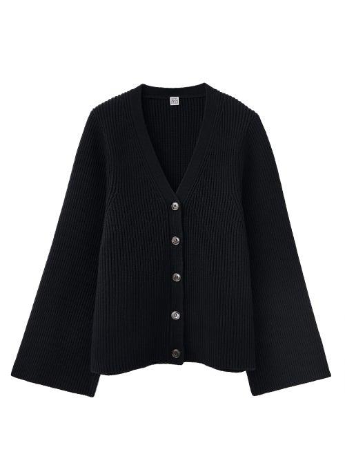Matchesfashion.com Totme - Flared Sleeve Ribbed Cardigan - Womens - Black