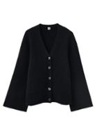 Matchesfashion.com Totme - Flared Sleeve Ribbed Cardigan - Womens - Black