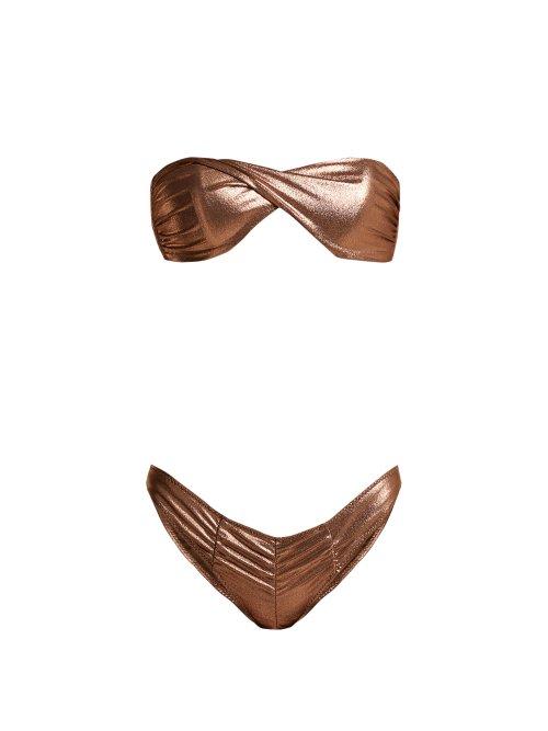 Matchesfashion.com Lisa Marie Fernandez - Alexia Ruched Metallic Bikini - Womens - Bronze