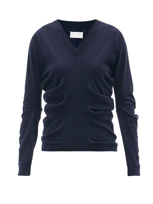 Matchesfashion.com Maison Margiela - Four-stitches Cashmere And Cotton-blend Sweater - Womens - Navy